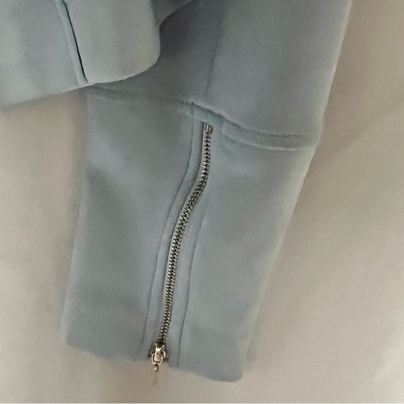 White House Black Market Faux-Suede Drape Front Jacket, Baby Blue, Smal - Picture 9 of 10